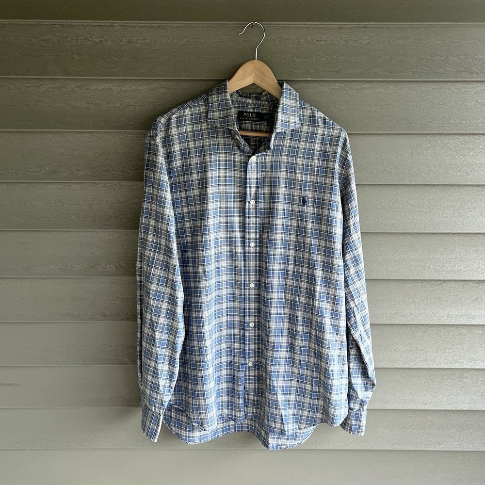 Polo Ralph Lauren Shirt Mens XL Blue Plaid Cotton Long Sleeve Button Down Pony